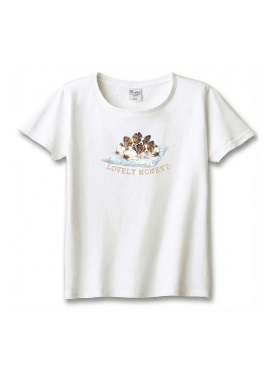 LOVELY MOMENT（子犬3匹）　パピヨン（毛色：ホワイト＆セーブル）｜ヘビーウェイトTシャツ