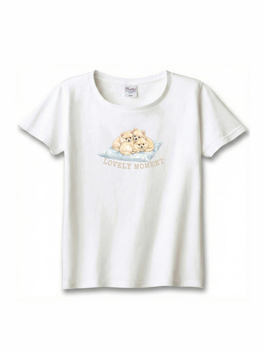 LOVELY MOMENT（子犬3匹）　ポメラニアン（毛色：クリーム）｜ヘビーウェイトTシャツ