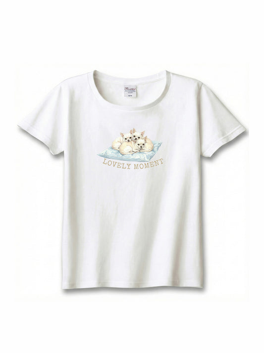LOVELY MOMENT（子犬3匹）　スムースコートチワワ（毛色：クリーム）｜ヘビーウェイトTシャツ